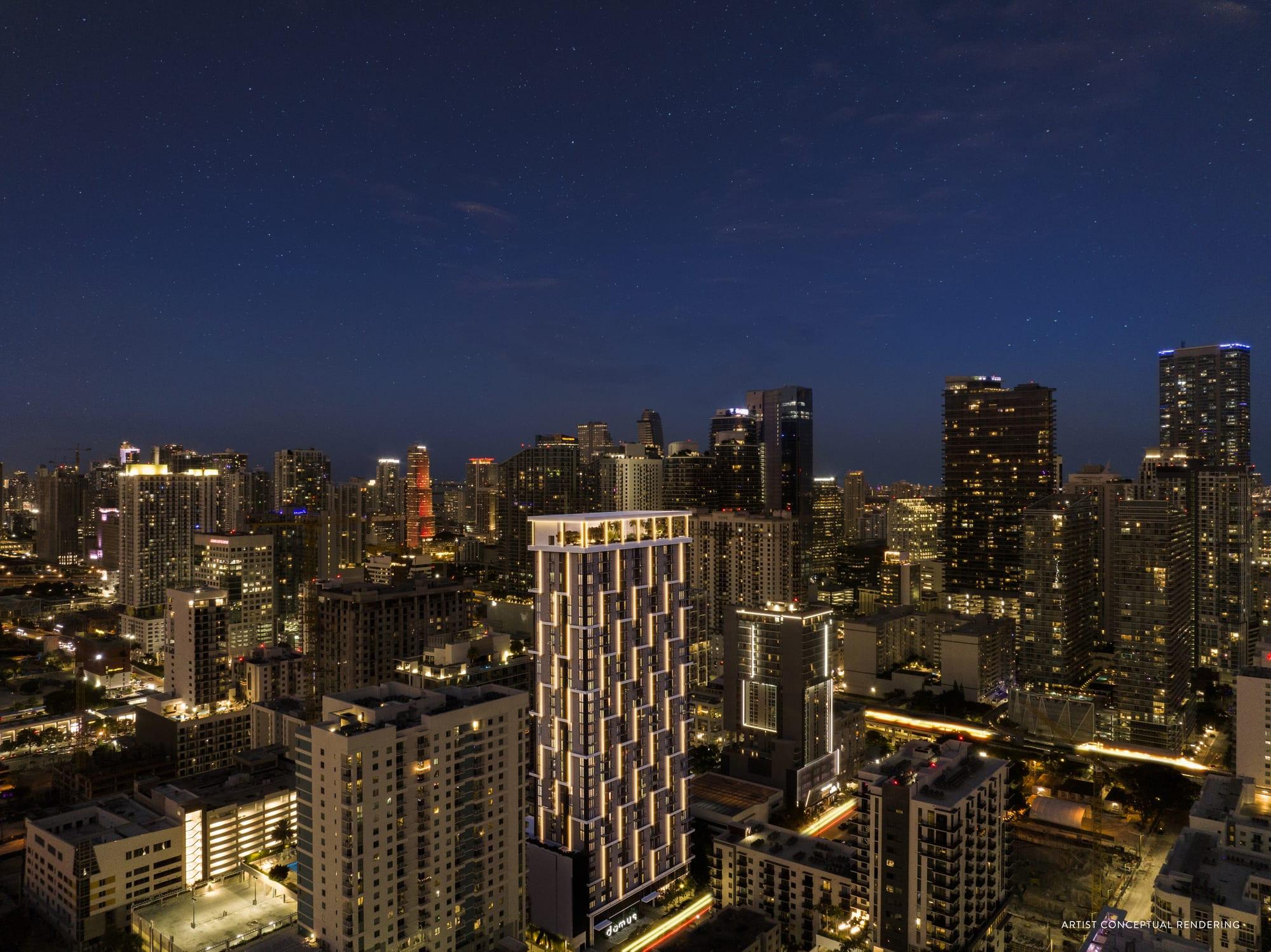 Rendering of the tower in the Brickell skyline at night