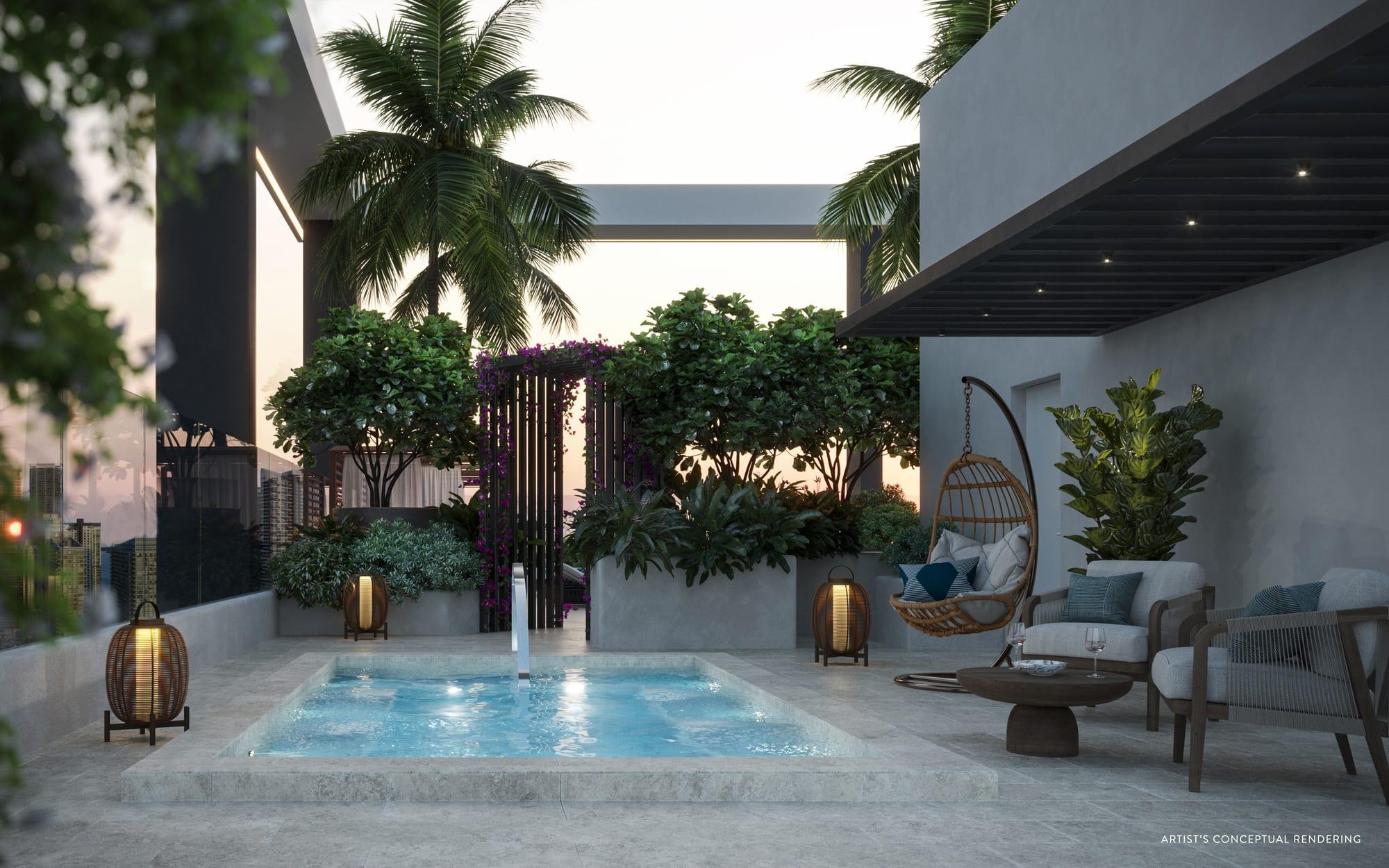 Rendering of the rooftop hot tub
