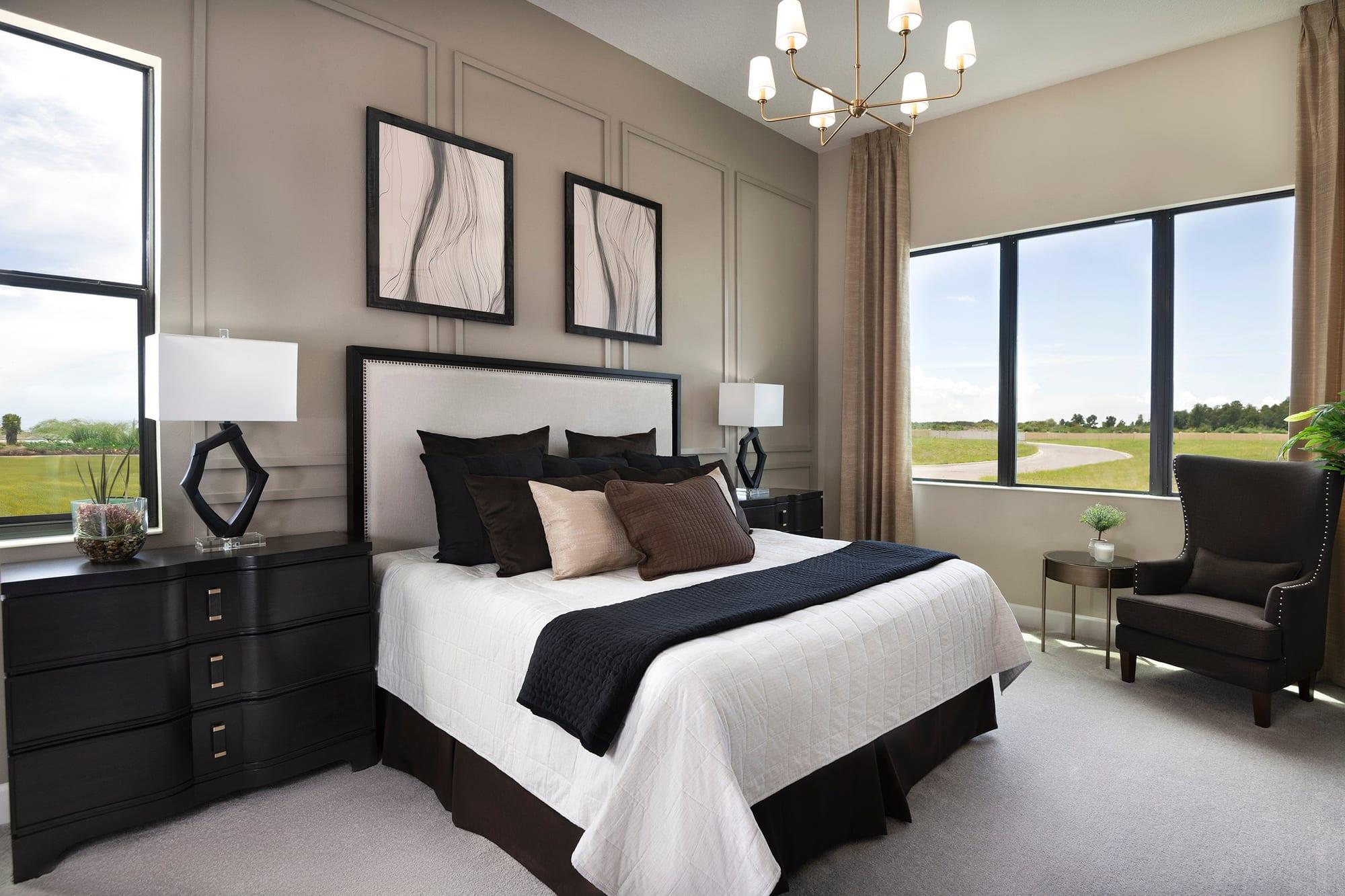 Photo of the primary bedroom in the Waterfall model home