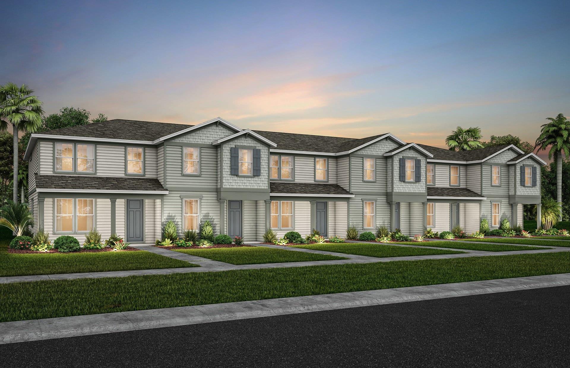 Ilustración de las fachadas de las townhomes Foxtail