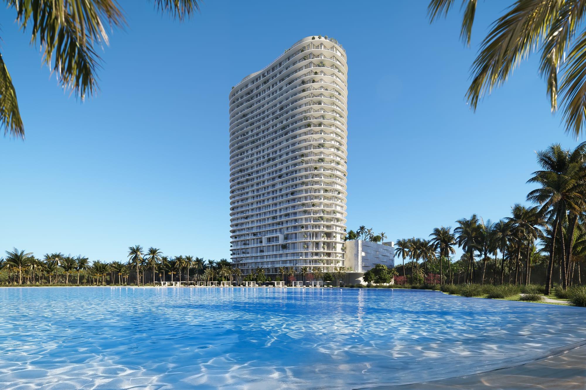 Ilustração da torre vista do outro lado da lagoa