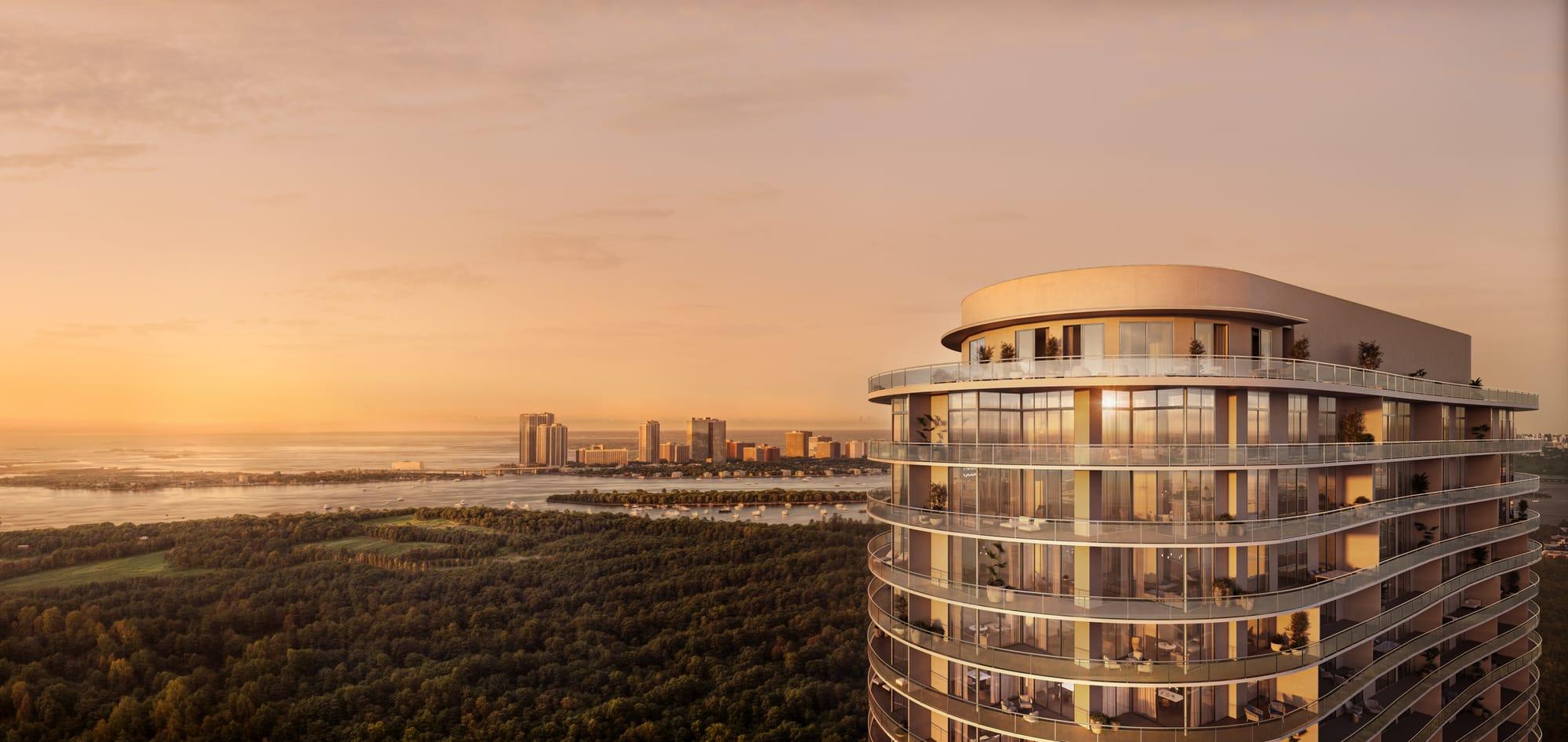 Ilustração do topo da torre ao pôr do sol