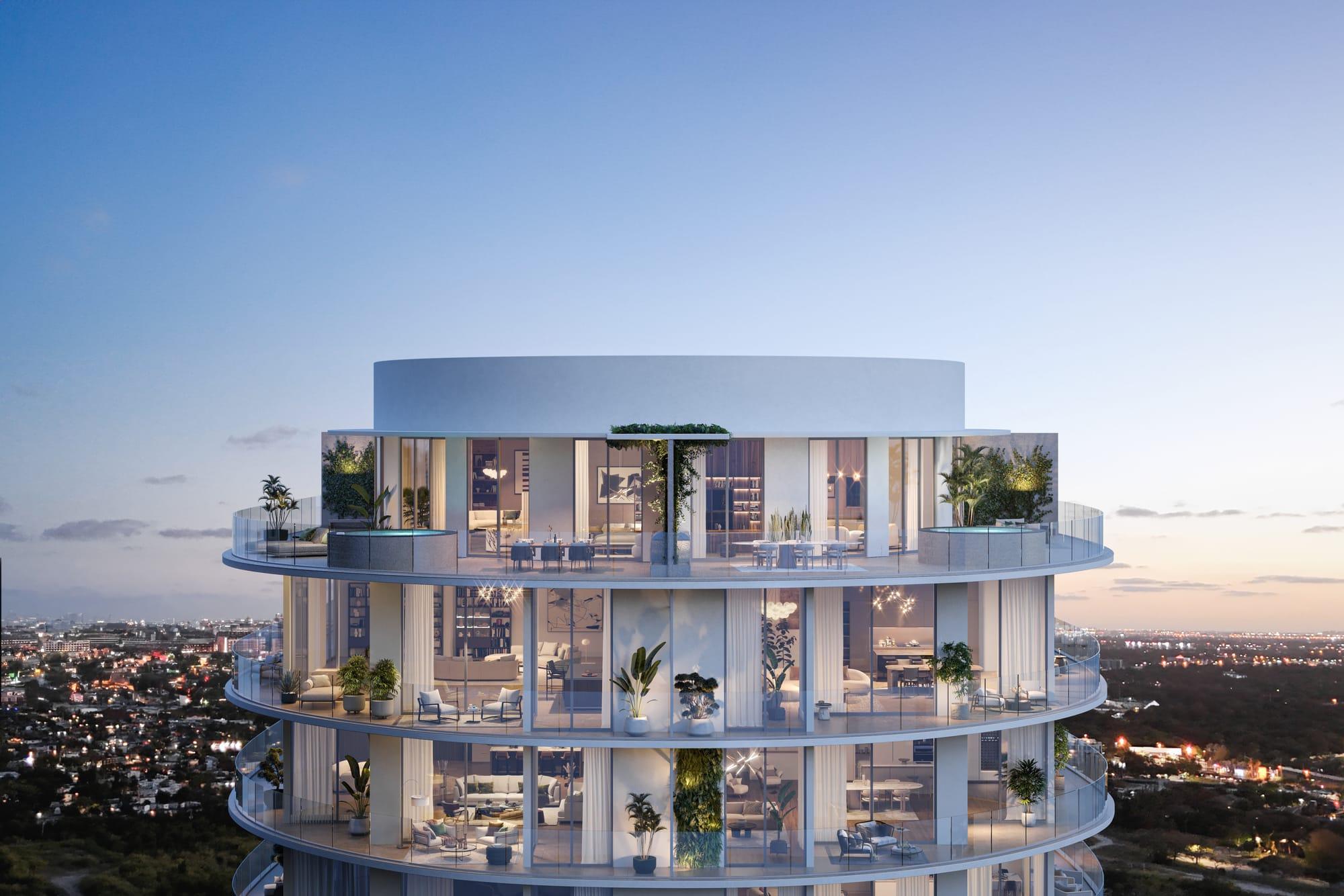 Ilustração dos andares de penthouse ao anoitecer