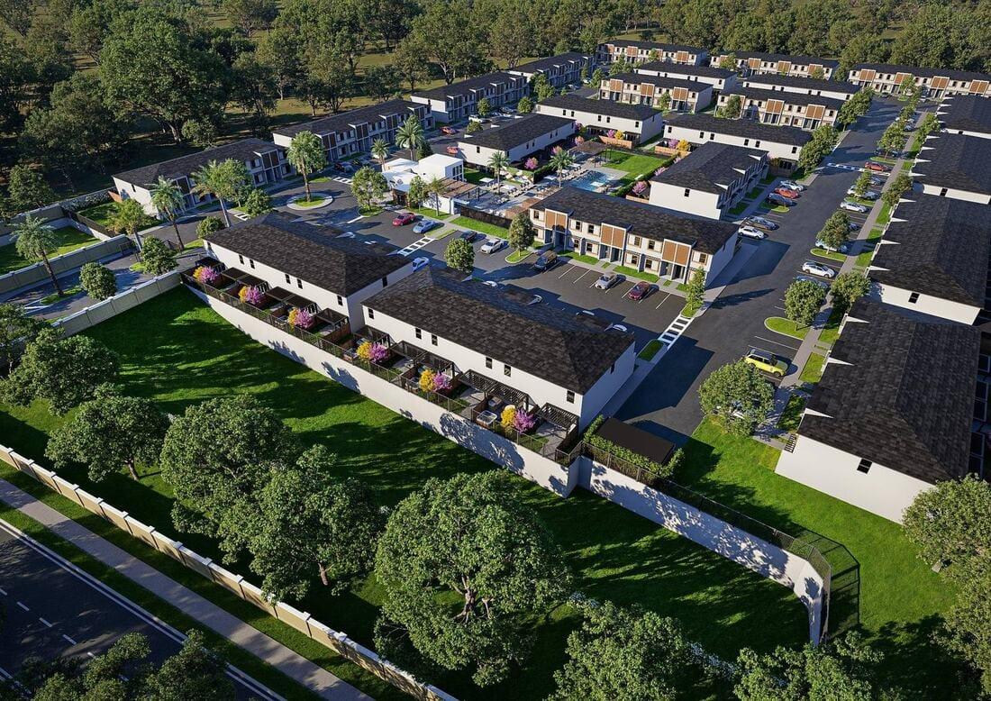 Aerial rendering of the townhome community