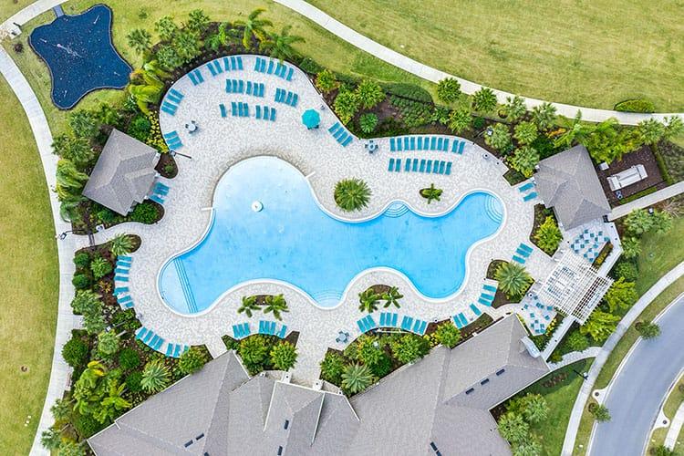 Aerial view of the pool and clubhouse
